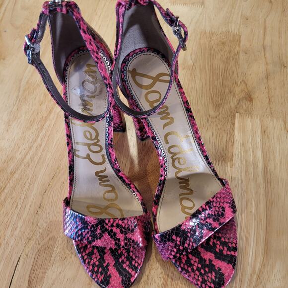 Sam Edelman YARO Pink Snake Block Heel Strappy Sling Back 4" Heel Size 8 - Picture 1 of 8